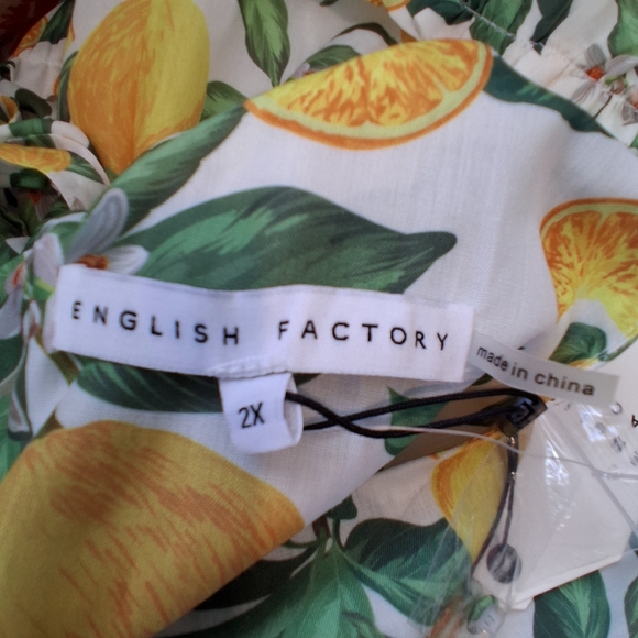 English Factory Lemon Print Tiered Mini  Dress Size 2X NWT - Picture 7 of 9